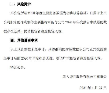 光大证券：预计2020年净利润24.15亿元 同比增长325.21%