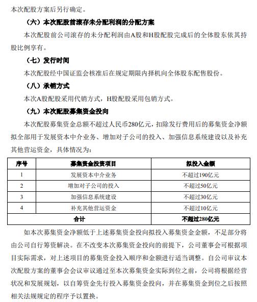 中信证券:拟配股募资不超280亿元