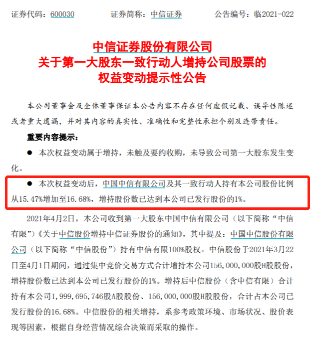 中信证券获第一大股东增持 9天扫货27亿 释放什么信号?后续还有什么新动作?