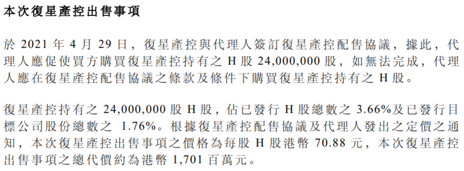 青岛啤酒:近日复星集团减持公司3300万股H股