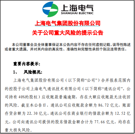 突发利空!上海电气子公司爆雷!最高将侵蚀83亿元净利润